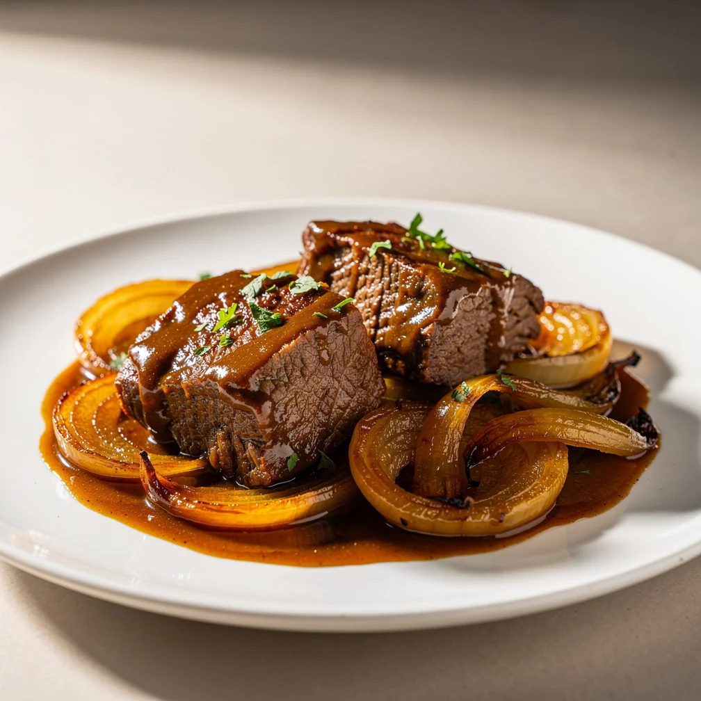 Carne de Panela ao Molho de Cerveja e Cebola
