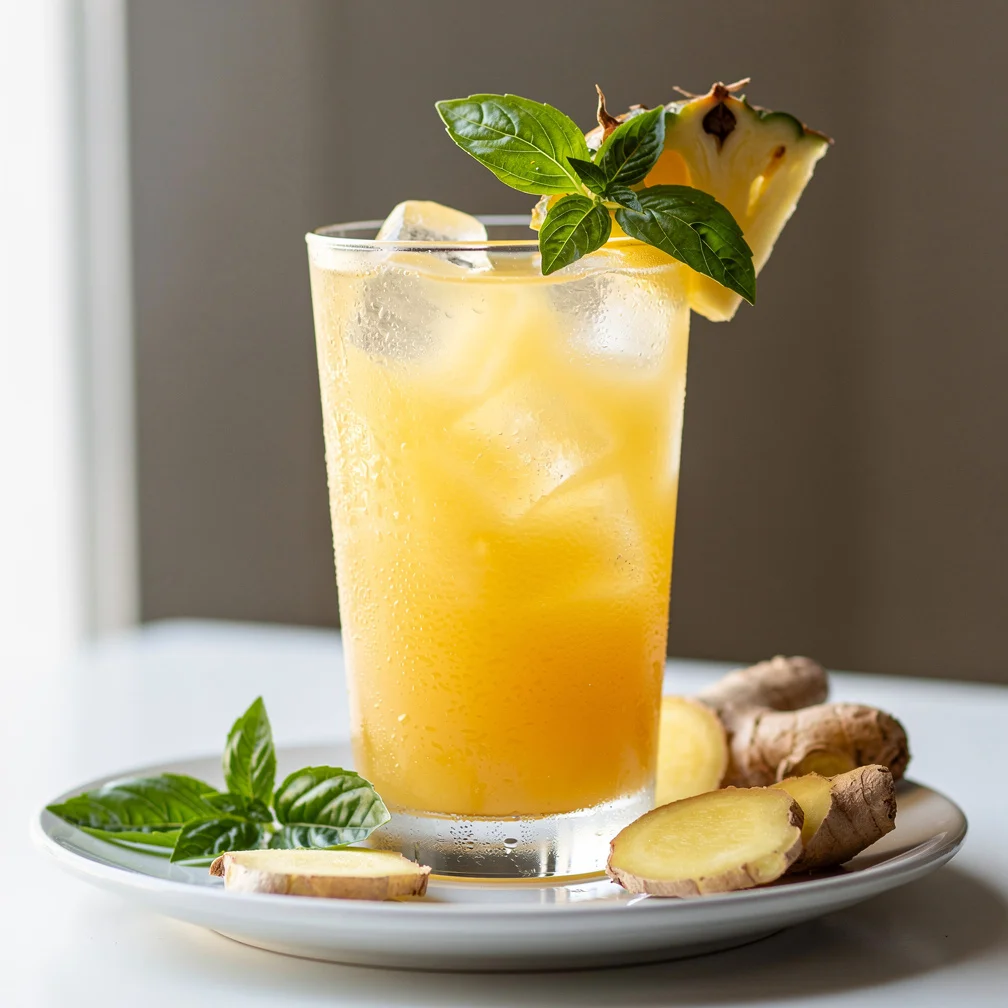 Suco Refrescante de Abacaxi com Manjericão e Gengibre