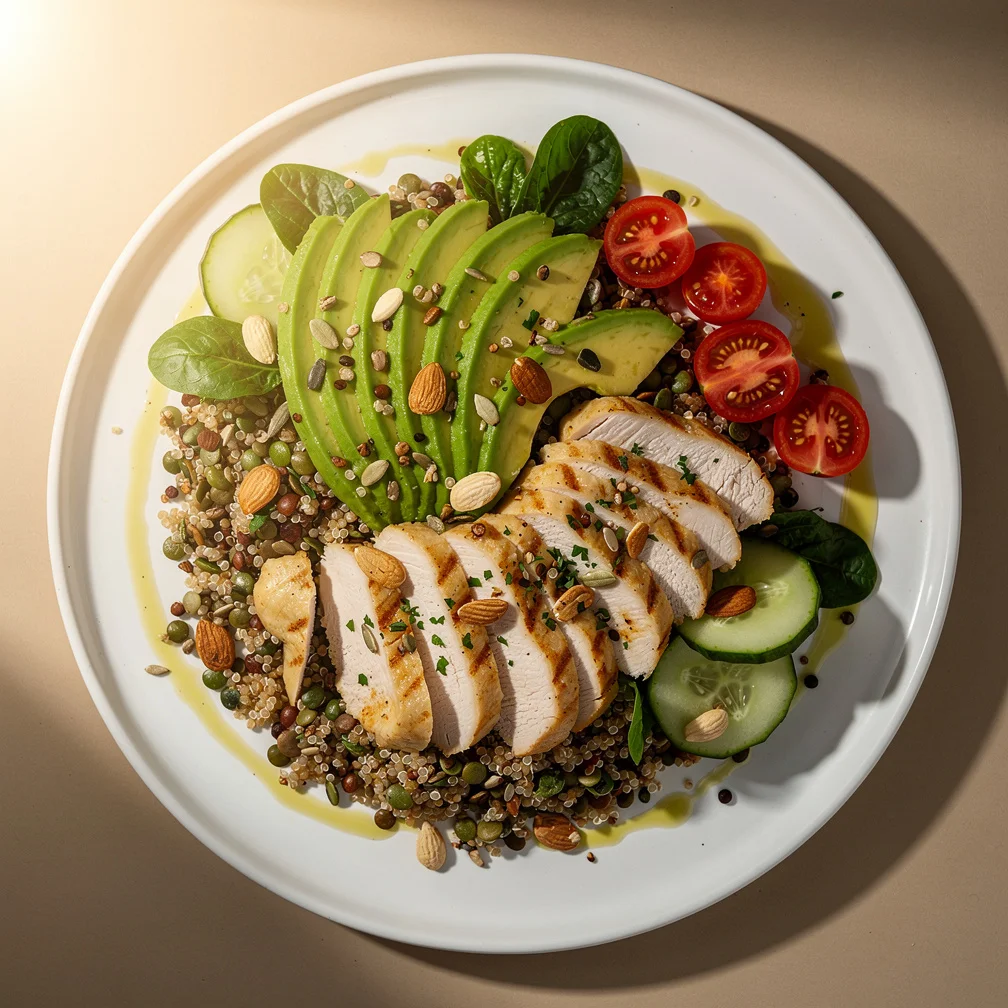 Salada Crocante de Grãos, Frango e Abacate