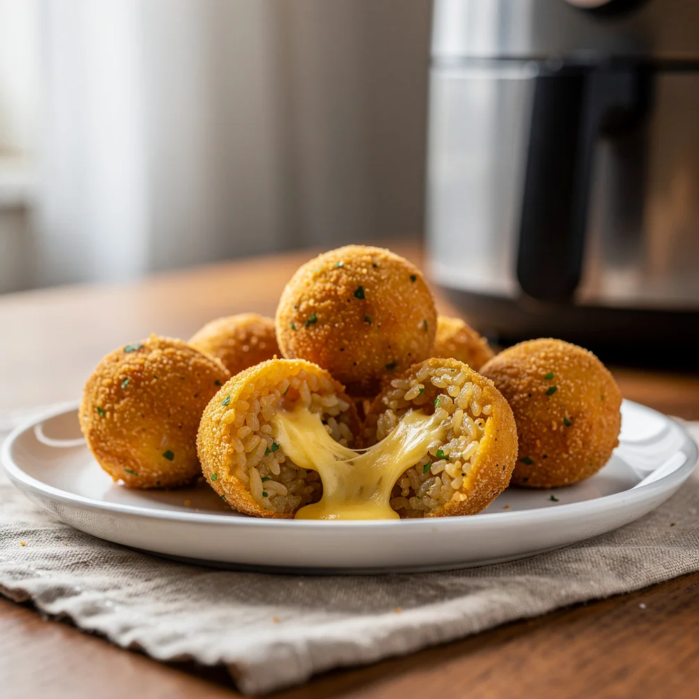Bolinho de Arroz Recheado com Queijo na Air Fryer